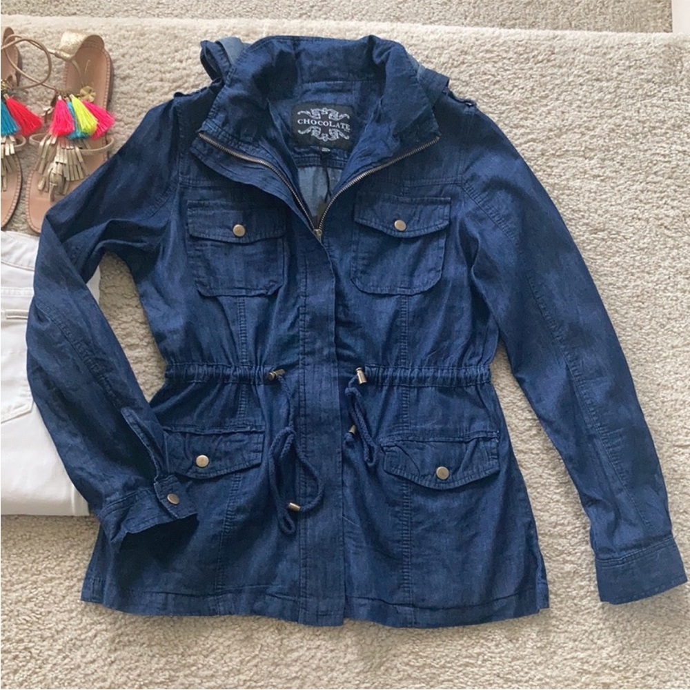 Hooded, Front Zip Denim Jacket - Picture 1 of 10